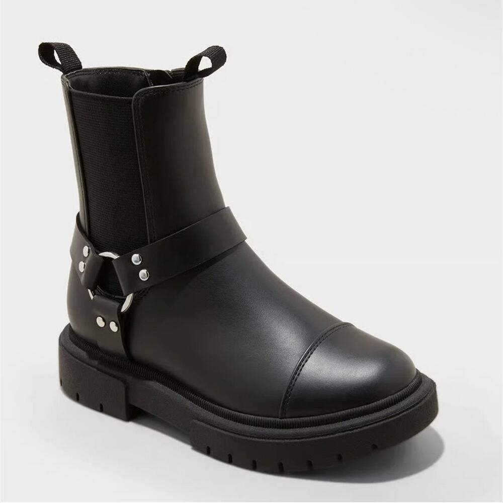 Art Class Kids' Crosby Harness Moto Boots Black Size 3 New